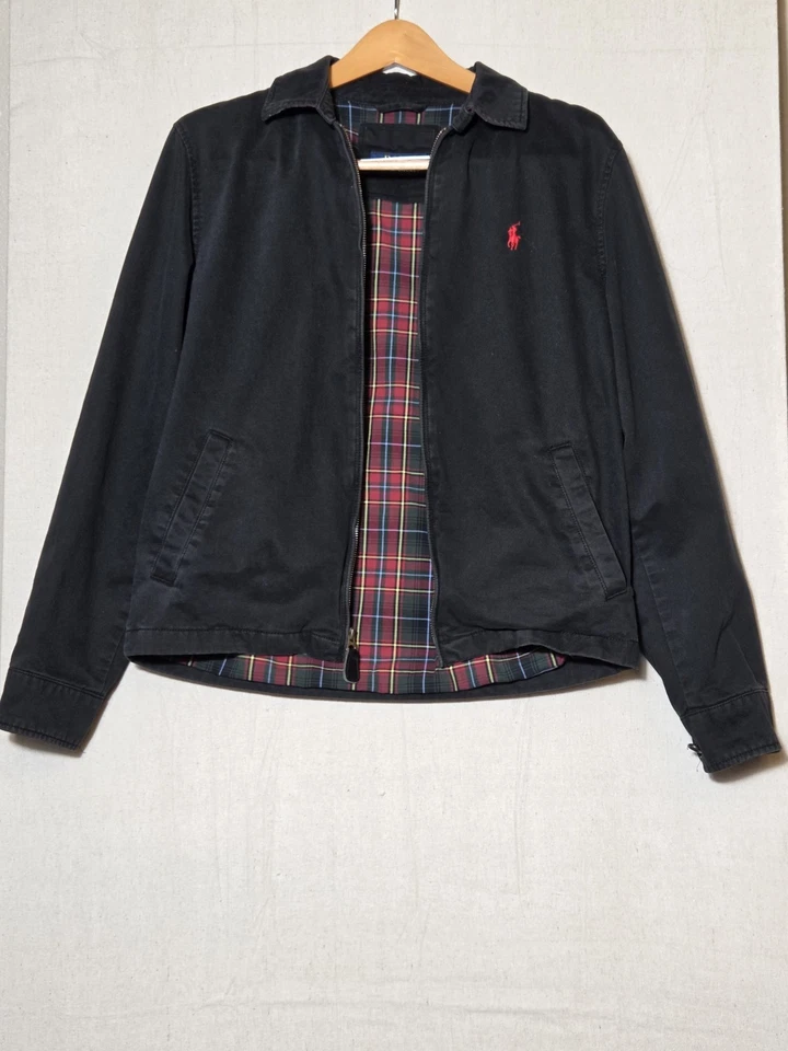 Chaqueta De Colección Polo Ralph Lauren Para Hombres Pequeña Pequeña Negra A Cuadros Cremallera Completa Manga Larga Foto 2 de 4