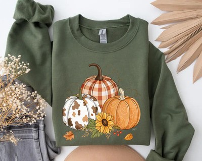 Fall Pumpkin Sweatshirt Autumn Harvest Crewneck Top