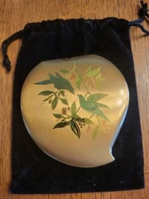 Vintage Gold Tone Elgin American Pressed Powder Compact Enameled Birds on Branch