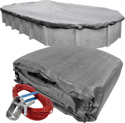 18 X 33 Ft Heavy Duty Mesh Gray/Black Winter Oval Pool Cover for above Ground Po