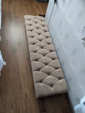 Beige Bench Footstool, Velvet Fabric, Deep Botton, Long