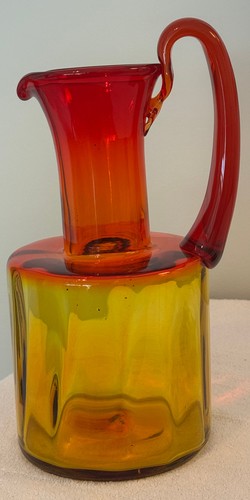 Vintage Blenko Amberina Tangerine Art Glass Pitcher Hand Blown MCM 1960s 1970s