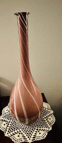 Mid Century Vintage 18 Inches Vase Top To Bottom Pre-owned Purple & White Lines