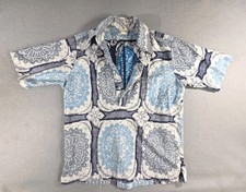 VTG SURF LINE HAWAII Shirt Mens Sz L 44" Blue Reverse Print Camp 1/2 Button Jams