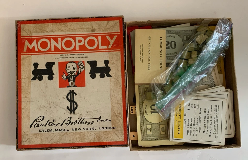 Jogo de monopólio muito antigo casas de madeira cartões de dinheiro peças de molde APENAS peças colecionáveis - Imagem 3 de 4