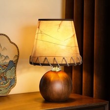 11.4" Vintage Brown Solid Wood Small Table Lamp  Imitation Parchment BUFF-WOOD