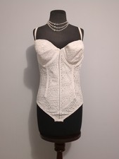 VTG Lace BODYCON BODYSUIT Nylon STRETCH SHAPER Lingerie Convertible 36-38 DDD