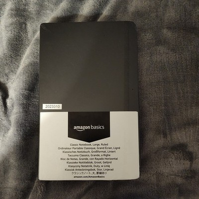 Amazon Basics Hardcover Notebook Lined Journal 240 Pages Black Elastic Closure 
