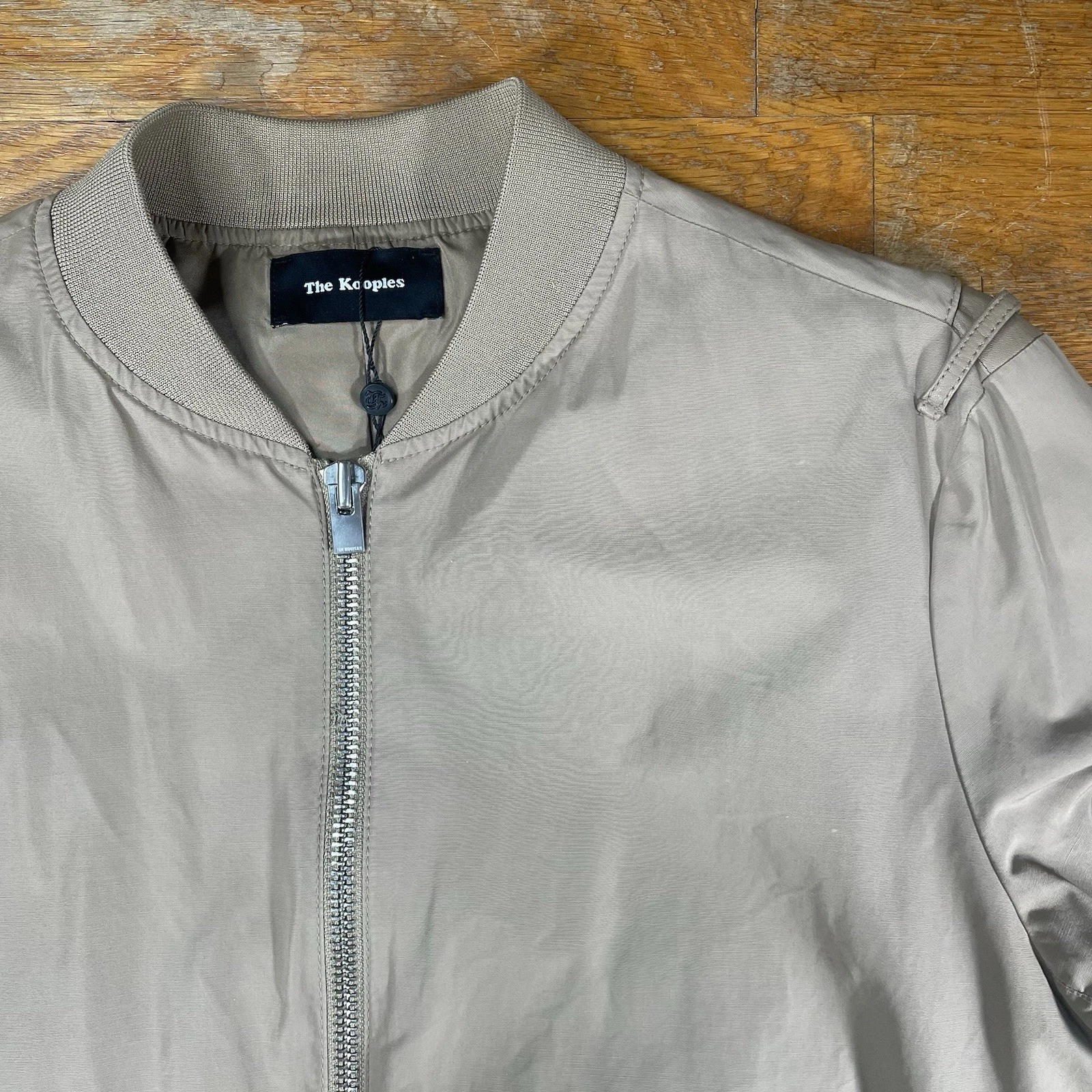 The Kooples Men's Bomber Jacket Size Large Tan Midweight W/ Leather Trim Aviator image 4