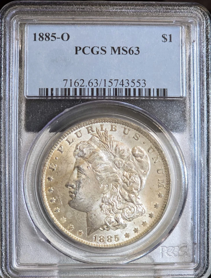 1885-O Morgan Silver Dollar $1 PCGS MS63 Textile Rainbow Monster EOR Toned Coin - Image 4 of 4