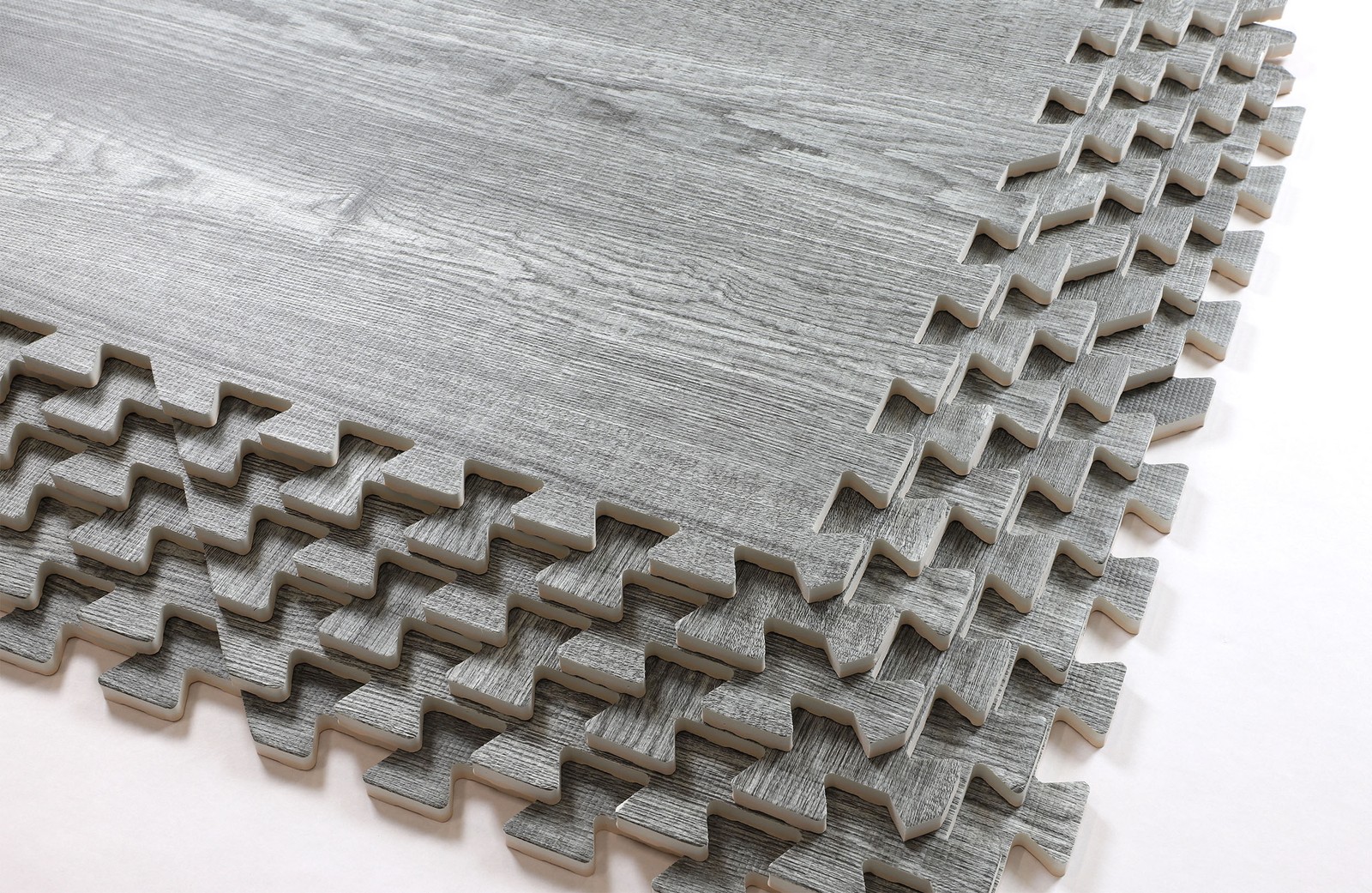 100 SqFt 3/8" Natural Gray Wood Grain Foam Mat Interlocking Mat Tiles 25pcs