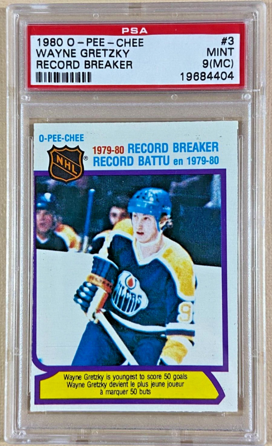 Wayne Gretzky RB Youngest Ever 50-goal Scorer 1980-81 O-Pee-Chee #3 PSA 9(MC) MT