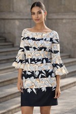 Vince Camuto Floral Dress Bell Sleeve Neutral Mini Womens Size 12