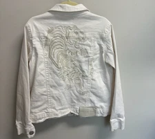 Molo White Denim Jean Jacket with Embroidered Tiger size 122 6-7 yrs