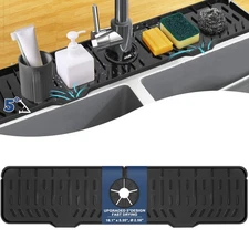 BFONS Kitchen Sink Faucet Splash Guard Plus Size Silicone Drying Mat Handle D...