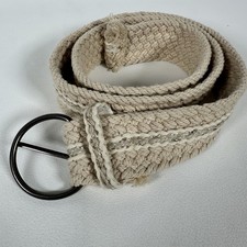 Vintage Cream Woven Belt Wide Braided Boho Resin Round Buckle Size L