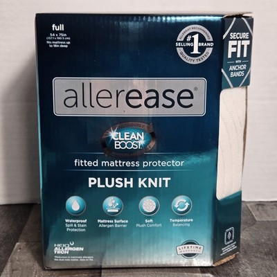 AllerEase CleanBoost Plush Knit Soft Waterproof Mattress Protector Full Size 