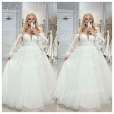 Off Shoulder Wedding Dresses V Neck Elegant Long Sleeves White Ivory Bridal Gown