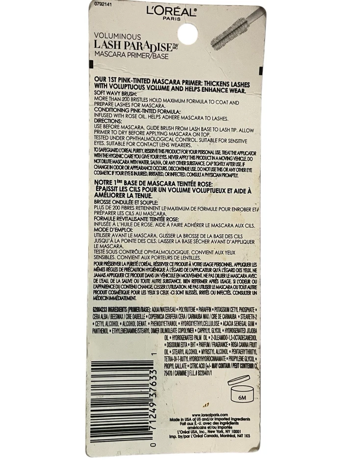 Loreal Voluminous LASH PARADISE Mascara PRIMER 250 Millennial PINK -NEW - Image 2 of 2