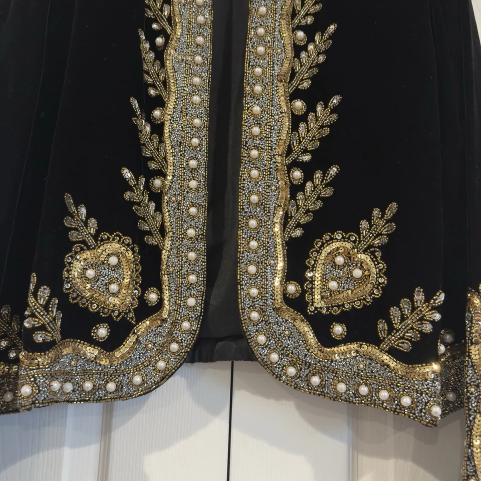 Chaqueta Blazer De Colección Dateline By Della Roufogali Terciopelo Adornada Talla XL Negra Foto 3 de 4