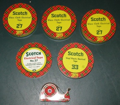 VTG 5 SCOTCH 3M Electrical Tape Tins No 33 & No 27  + 3M Tape Dispenser