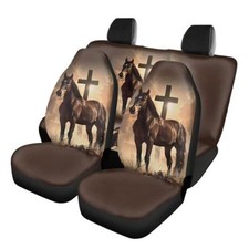 Print Car Seat Cover Wear-resistan Front And Rear Split Bench For Horse Cross