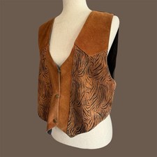 Animal Print Suede Vest Womens M Festival Boho Chic Cowgirl Ranch Town Country