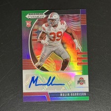 Malik Harrison #/199 2020 Panini Prizm Draft Picks Purple Green Autographs #186