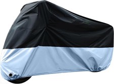Motorcycle Cover Waterproof Outdoor with Lock-Holes  Storage Black Silver 104"