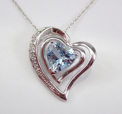 1Ct Heart Cut Lab-Created Aquamarine Heart Pendant 14K White Gold Silver Plated