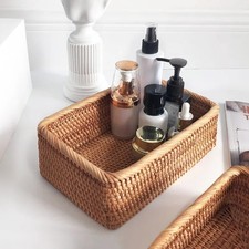Hand-woven Rattan Wicker Basket Fruit Snack Bread Cosmetic Storage