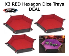 3 BCW Hexagon Dice RED Trays Flat/Foldable & Handy For Pathfinder Games Etc DEAL