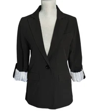 Wet Seal Blazer - Size Medium - Open Front - Black Long Sleeve Boyfriend