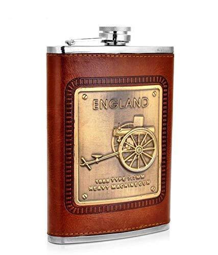 Stainless Steel and Stitched Leather Hip Flask 8 oz (230 Ml) with Funnel Set - Picture 2 of 4