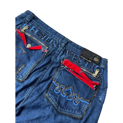 Crown Holder Cyber Y2K Jeans Mens 46 Embroidered Floral Button Fly Streetwear - Picture 7 of 15