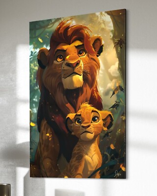 König der Löwen Leinwand Bild Simba Farbig Wandbild XXL Cartoon Pop Art