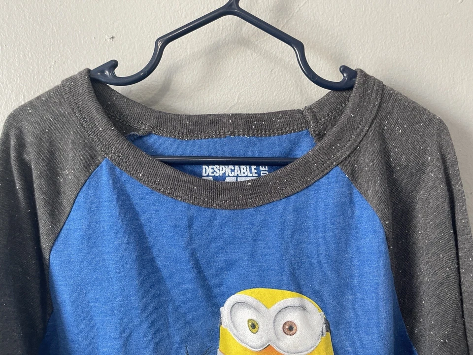 Despicable Me Kids Boys Cute Minions Trouble Raglan Long Sleeve Shirt Blue Small - Image 3 of 4