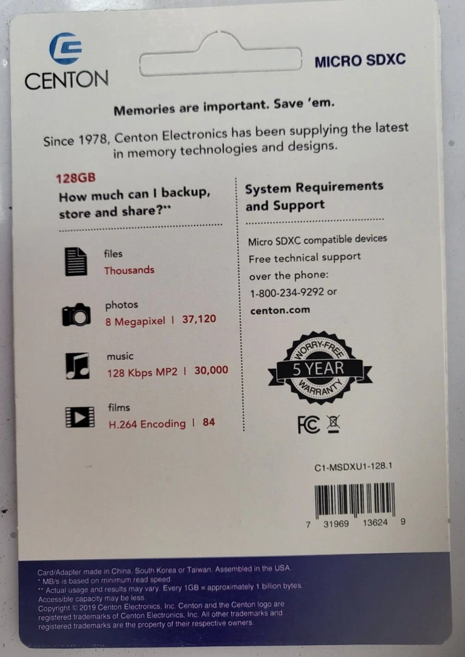 Centon Micro 128GB SDXC Memory Card, UHS-1 (C1-MSDXU1-128.1) - Image 2 of 2