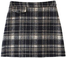 Women's Vintage Back Elastic-Waist Wool Blend Plaid A Line Short Skirt Ny L