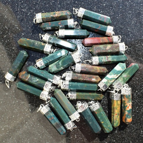 CHARGED Himalayan Faceted Bloodstone Point Pendant + 20" Stainless Steel Chain - Picture 10 of 11