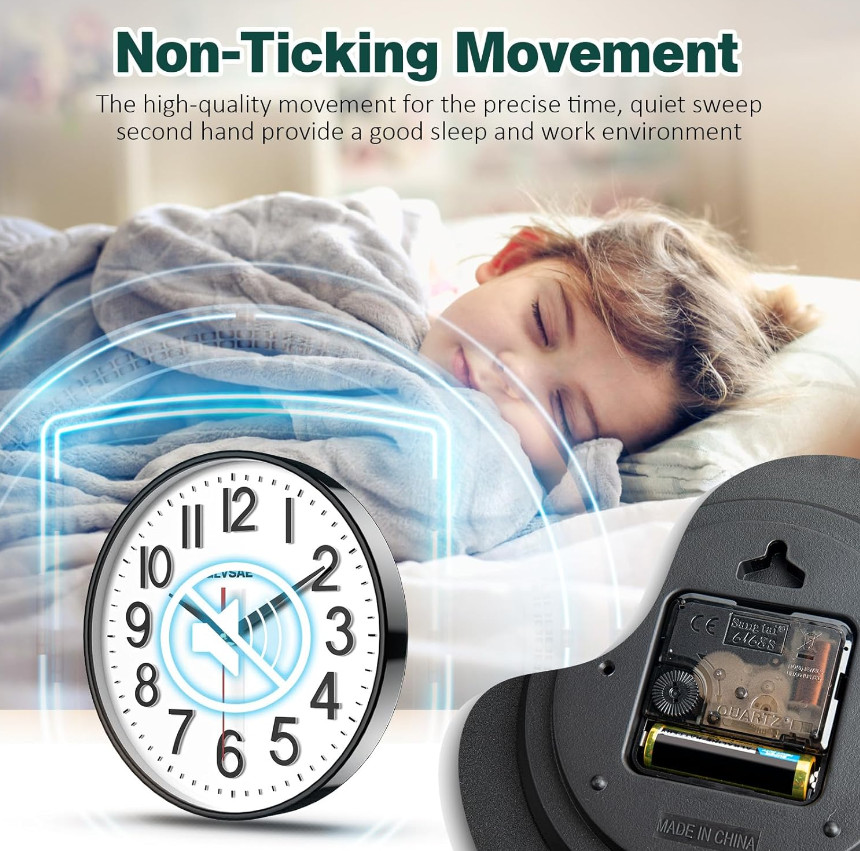 12 Inch Round Wall Clock Silent Non-Ticking Wall Clock Battery Operated Home New