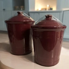 Set Of 2 Fiesta Ware Canister Cinnabar Retired EUC Ceramic Burgundy Fiesta Ware