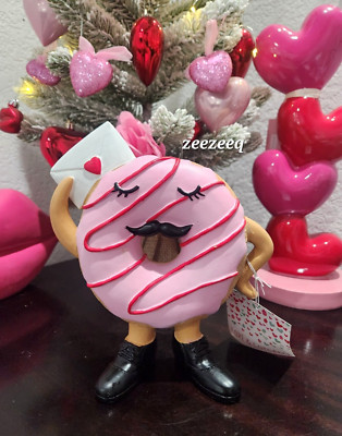 Love & Cupcakes Valentines Day Standing Pink Bow Donut Resin Figurine