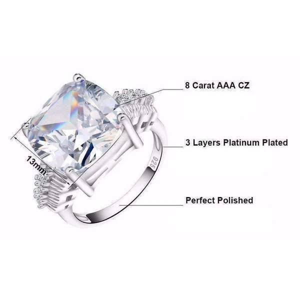 Anillo de plata Loxlux circonita cúbica corte cuadrado - Anillo de circonita cúbica de 8 quilates (plata, 6) Foto 4 de 4