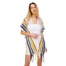 Fringe Crochet Knit Dress Kimono Hollow Out Cover Up Multi Color Stripe