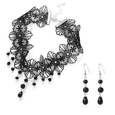 Schwarz Kristall Halsreif Set