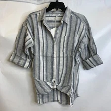 SPLENDID Bowen Button Down Shirt Women's Size M Grey Mist Stripe