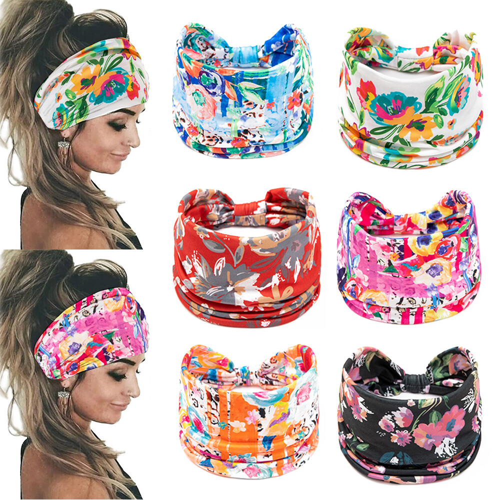 BOHO Women Wide Knotted Hairbands Elastic Turban Floral Yoga  display picture 2