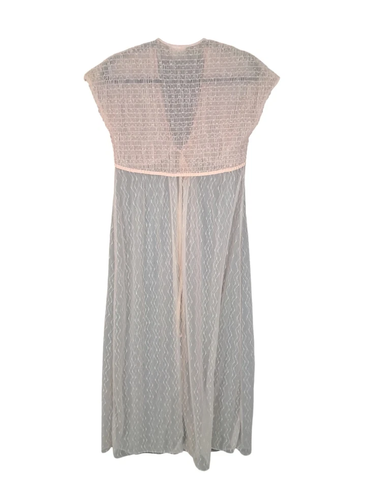 Bata Larga Nylon Años 60 70 Transparente Talla Mediana Melocotón Malla Satinada Femenina Coqueta Foto 2 de 4