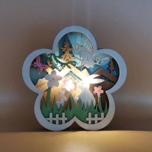 2025 New Easter Decoration for Home Wooden Easter Bunny LED Light Easter Craft E - Picture 4 of 32